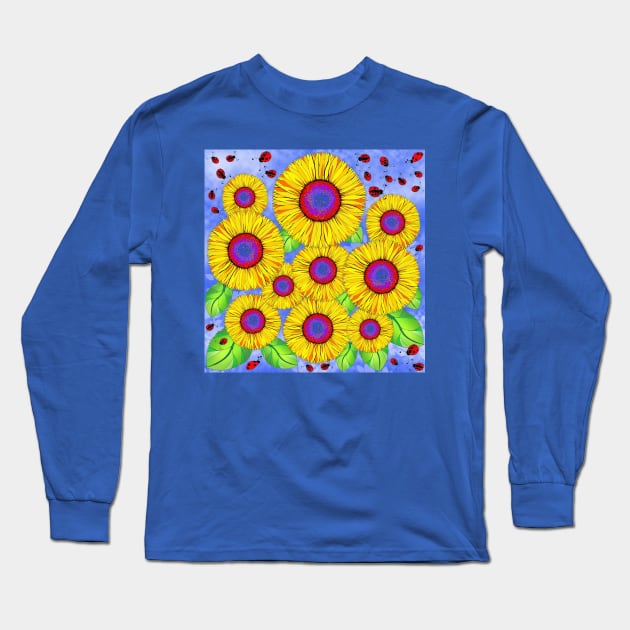 Sunflower Sunshine Ladybug Garden Long Sleeve T-Shirt by RhondaChase